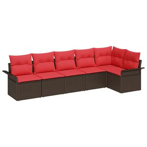 vidaXL Garden Sofa Set with Cushion 6 pcs Brown Poly Rattan