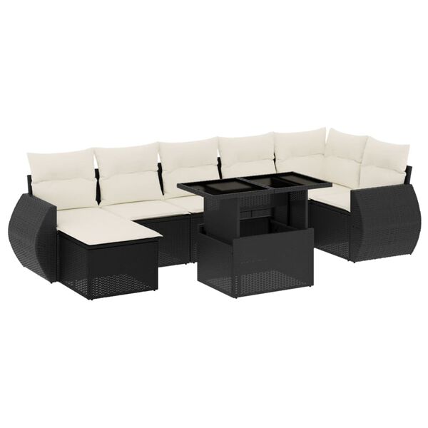 vidaXL 8 Piece Garden Sofa Set with Cushions Black Poly Rattan