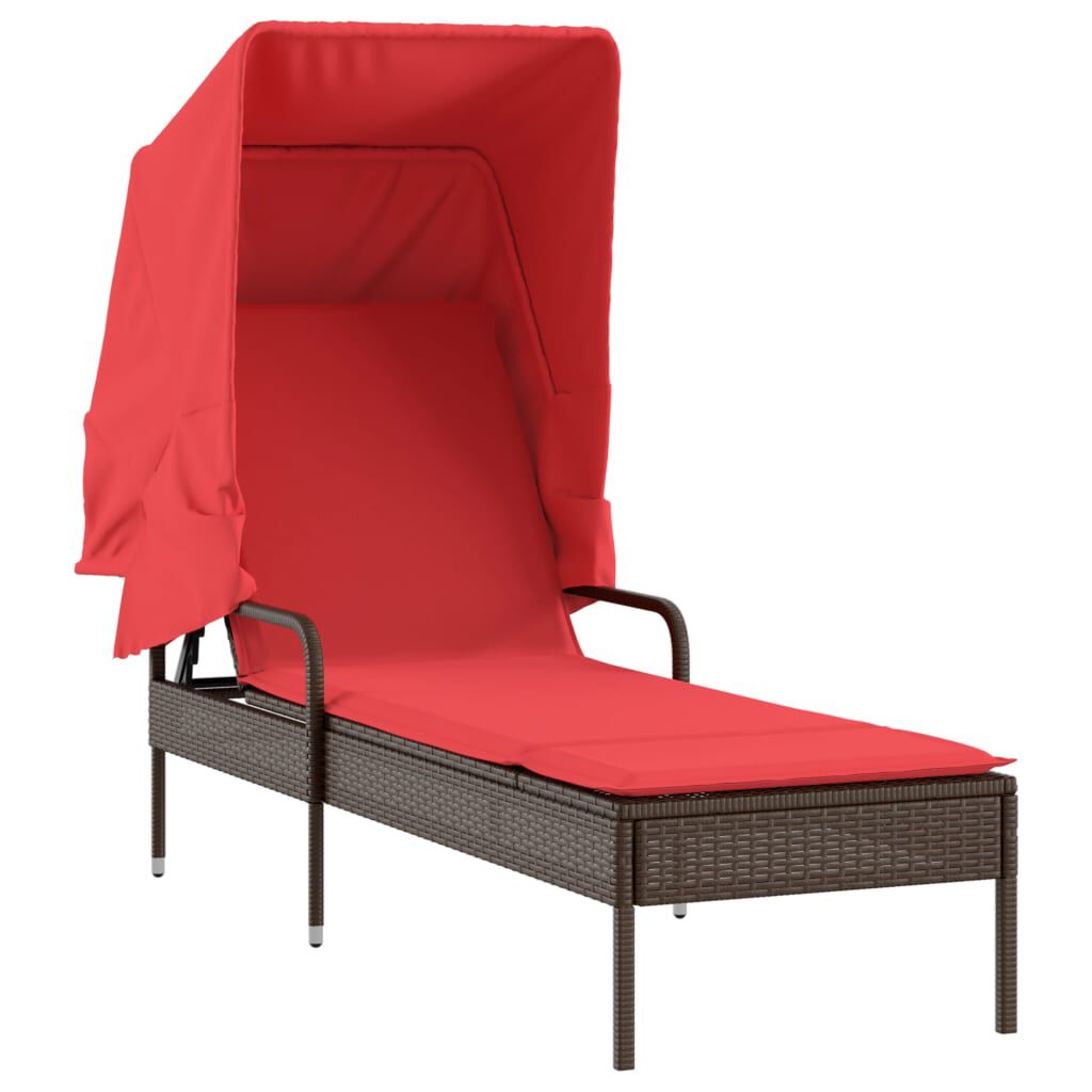 vidaXL Sun Loungers 2 pcs with Canopies and Table Brown Poly Rattan