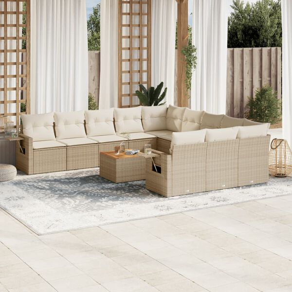 vidaXL 12 Piece Garden Sofa Set with Cushions Beige Poly Rattan