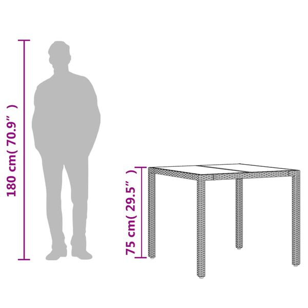 vidaXL Garden Table with Glass Top Black 90x90x75 cm Poly Rattan