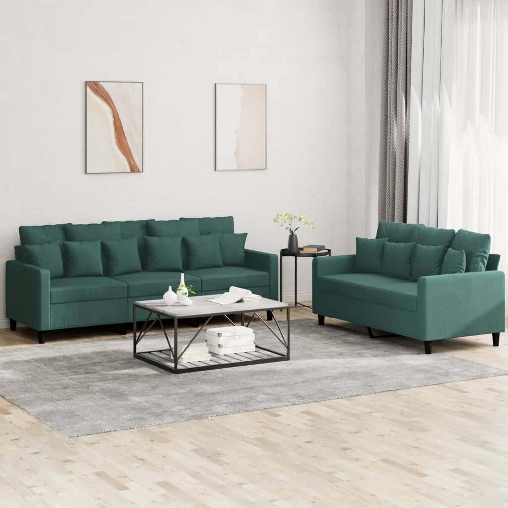 vidaXL 2 Piece Sofa Set with Cushions Dark Green Velvet