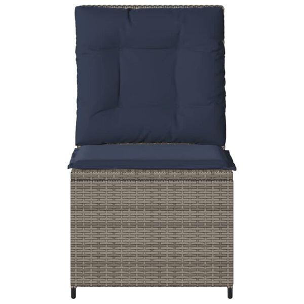 vidaXL Reclining Garden Sofa with Cushions Grey Poly Rattan