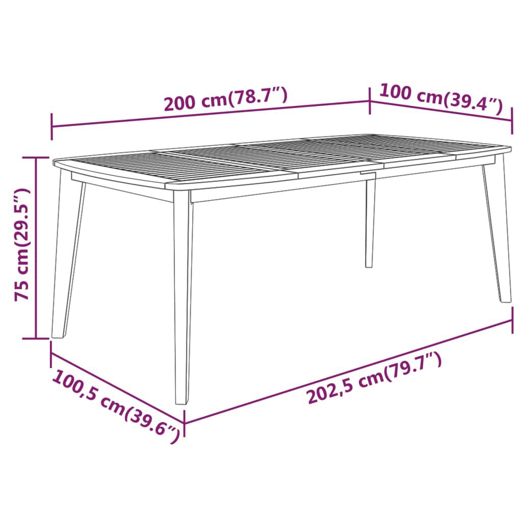 vidaXL Garden Table 200x100x75 cm Solid Wood Acacia