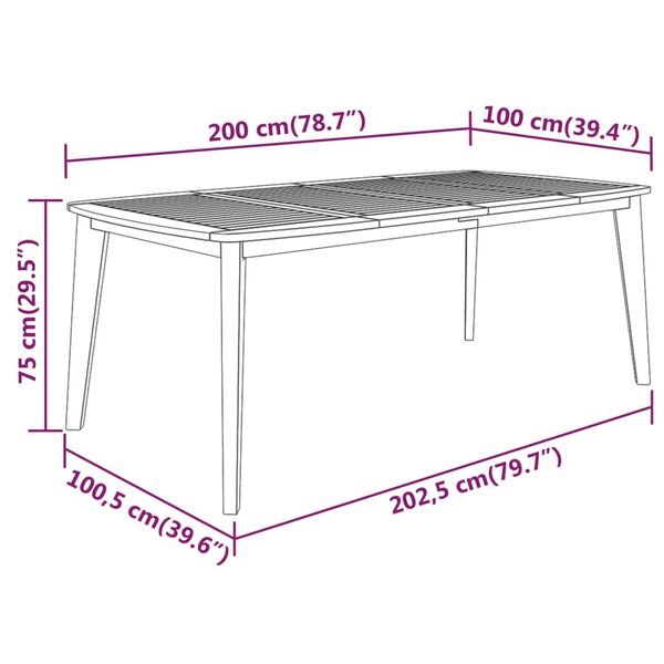 vidaXL Garden Table 200x100x75 cm Solid Wood Acacia