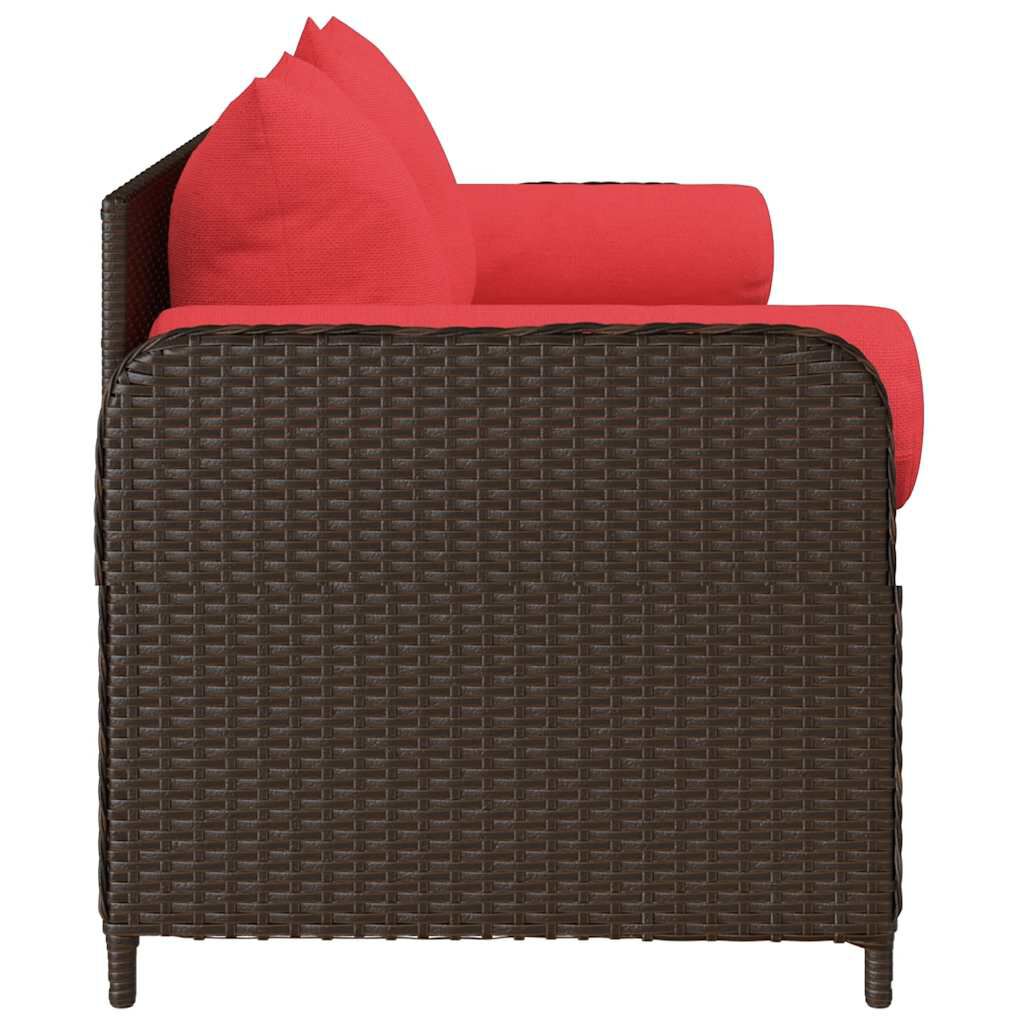 vidaXL Garden Sofa with Cushions 3-Seater Brown Poly Rattan