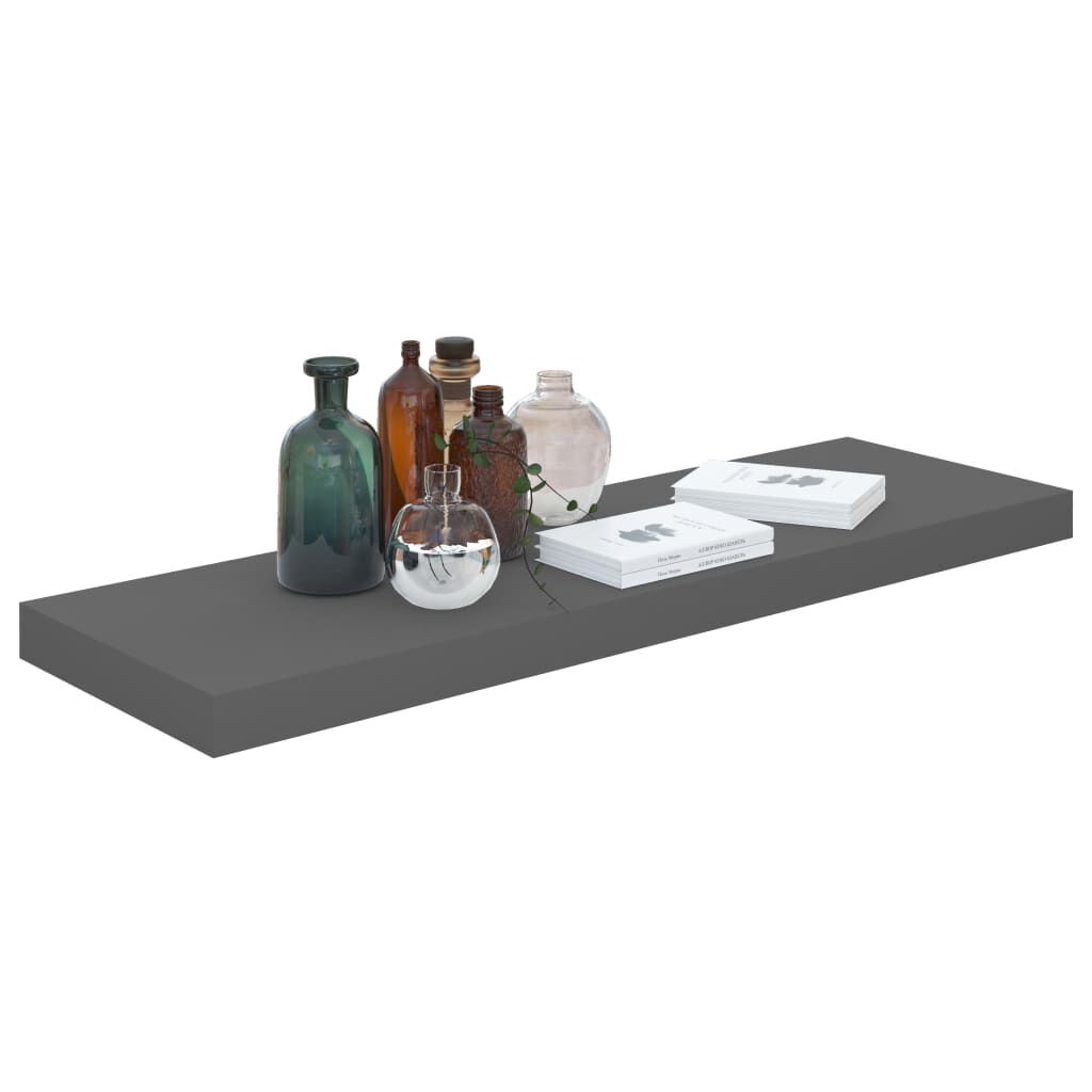 vidaXL Floating Wall Shelves 2 pcs High Gloss Grey 80x23.5x3.8 cm MDF
