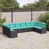 vidaXL Garden Sofa Set 10 pcs Black and Turquoise Poly Rattan