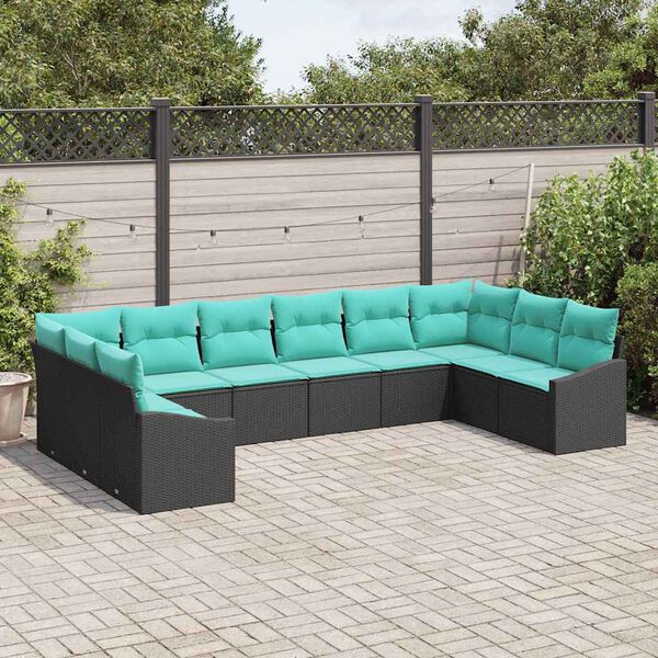 vidaXL Garden Sofa Set 10 pcs Black and Turquoise Poly Rattan
