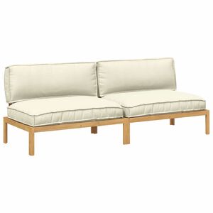 vidaXL Sofa Set with Cushion Plain 2 pcs Cream Solid Acacia Wood