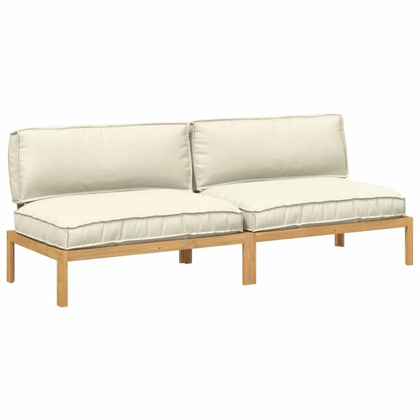 vidaXL Sofa Set with Cushion Plain 2 pcs Cream Solid Acacia Wood