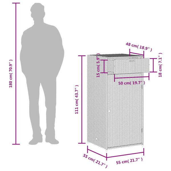 vidaXL Garden Storage Cabinet Grey 55x55x111 cm Poly Rattan