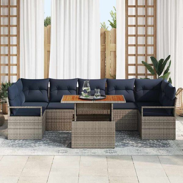 vidaXL Garden Sofa Set with Cushion Manual 8 pcs Grey and Navy