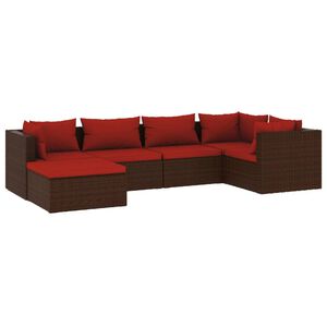 vidaXL 6 Piece Garden Lounge Set with Cushions Poly Rattan Brown