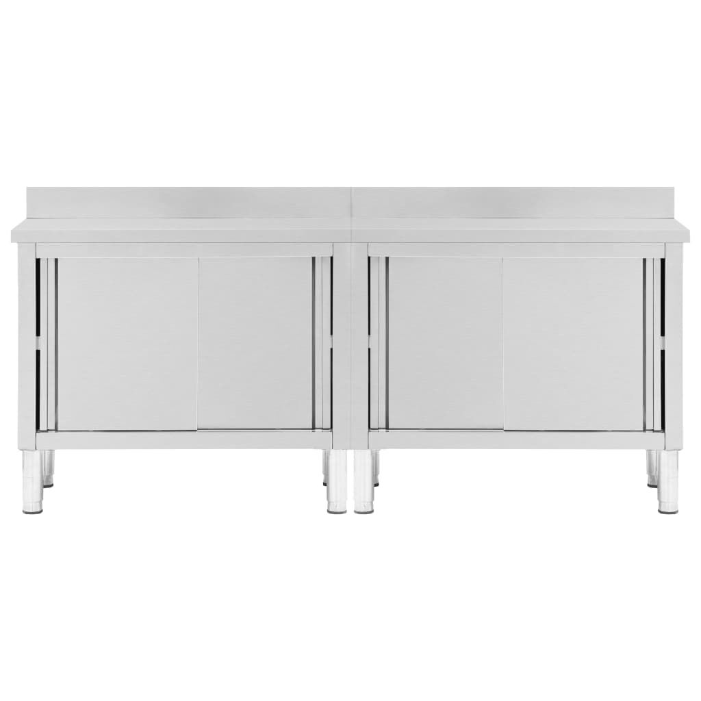 vidaXL Work Tables with Sliding Doors 2pcs 200x50x(95-97)cm Stainless Steel