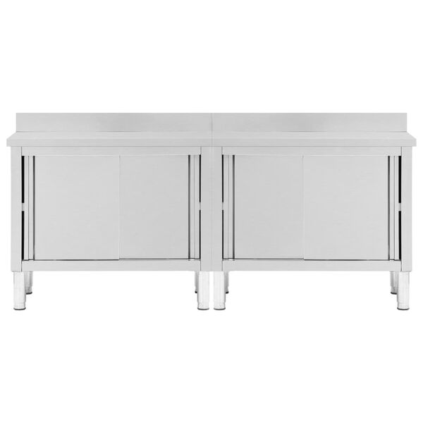vidaXL Work Tables with Sliding Doors 2pcs 200x50x(95-97)cm Stainless Steel