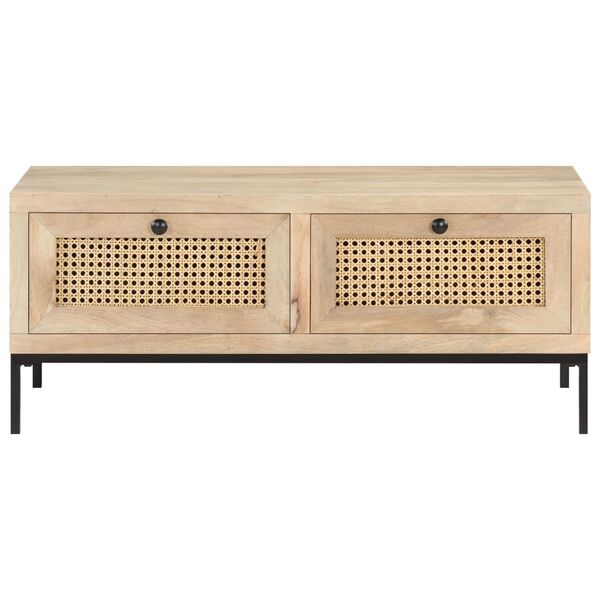 vidaXL Coffee Table 90x50x37 cm Solid Mango Wood and Natural Cane