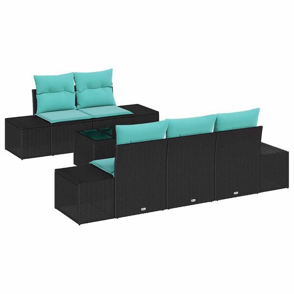 vidaXL Garden Sofa Set with Cushion 6 pcs Black Poly Rattan