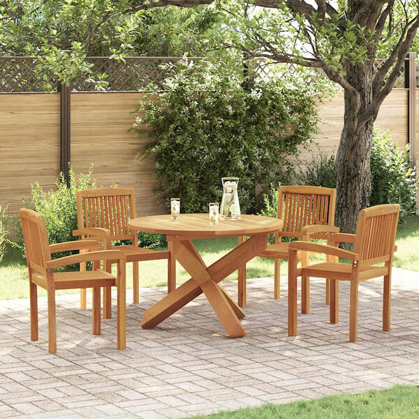 vidaXL 5 Piece Garden Dining Set Solid Wood Teak