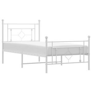 vidaXL Metal Bed Frame without Mattress with Footboard White 100x200cm