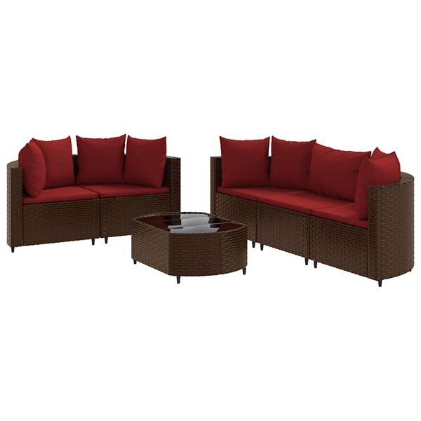 vidaXL 6 Piece Garden Sofa Set with Cushions Brown Poly Rattan