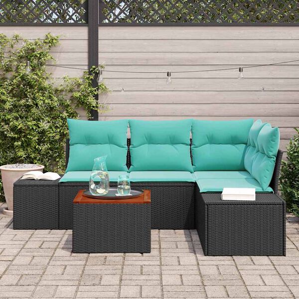 vidaXL Garden Sofa Set 5 pcs Black and turquoise