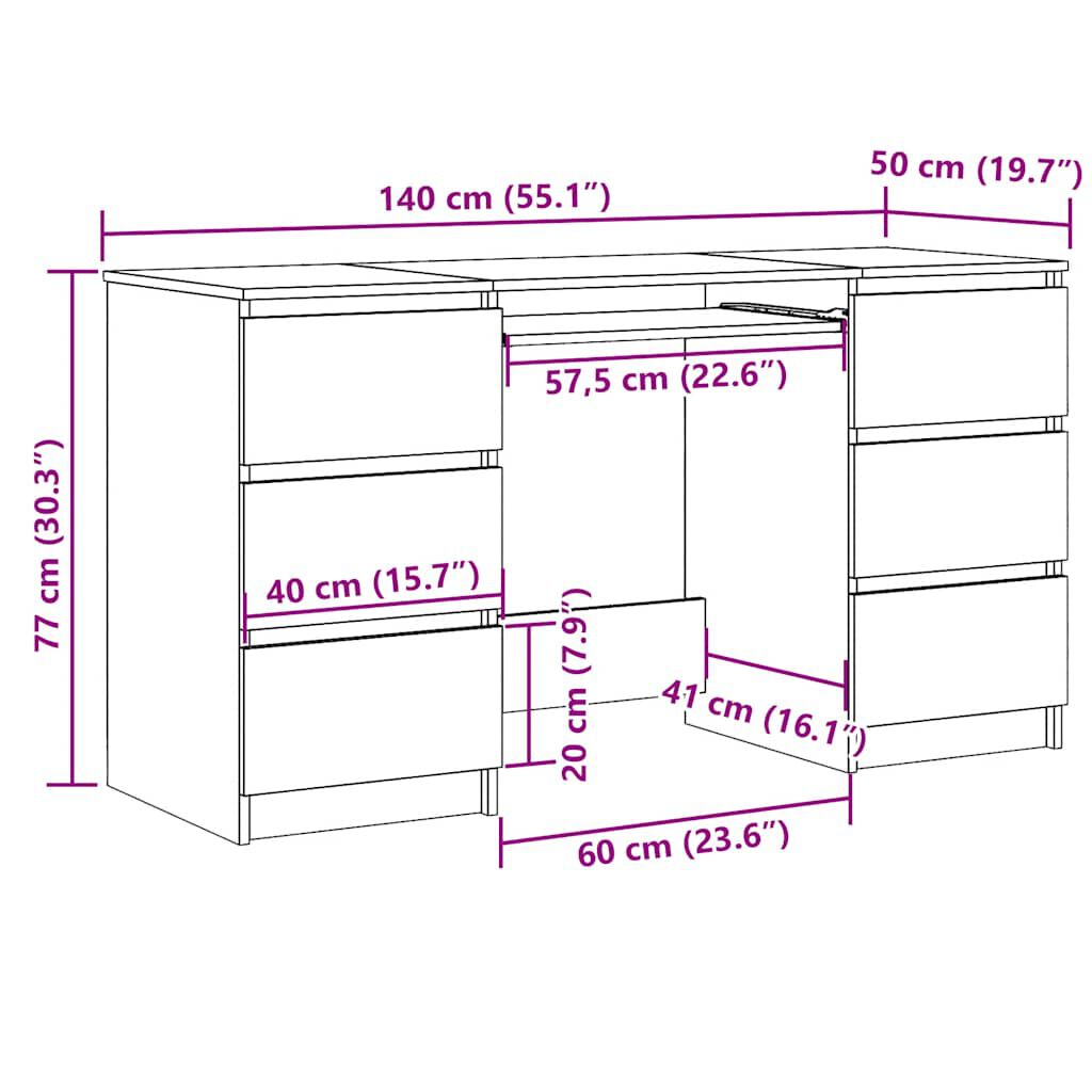 vidaXL Writing Desk White 140x50x77 cm Engineered Wood