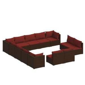 vidaXL 13 Piece Garden Lounge Set with Cushions Brown Poly Rattan