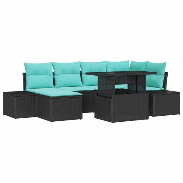 vidaXL Garden Sofa Set with Cushion 7 pcs Black and blue