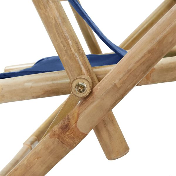 vidaXL Reclining Relaxing Chair Navy Blue Bamboo and Fabric