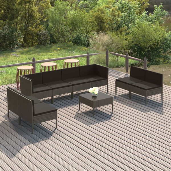 vidaXL 9 Piece Garden Lounge Set with Cushions Poly Rattan Grey