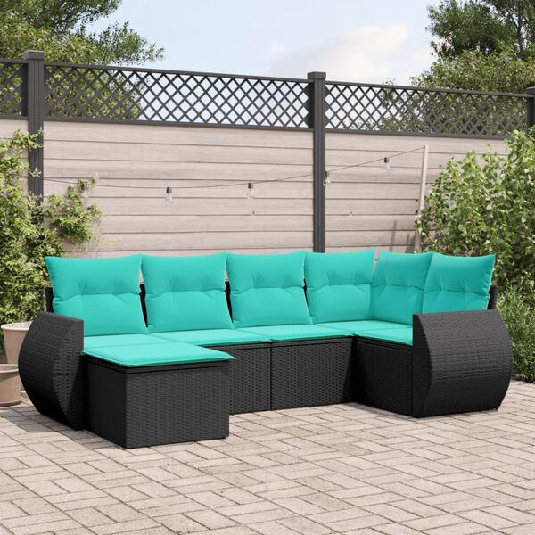 vidaXL 6 Piece Garden Sofa Set with Cushions Black Poly Rattan