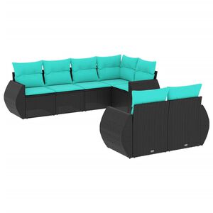 vidaXL 7 Piece Garden Sofa Set with Cushions Black Poly Rattan
