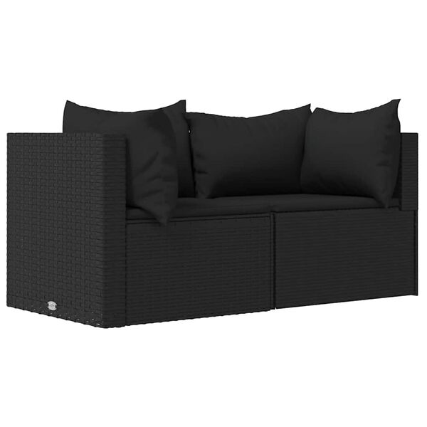 vidaXL Garden Corner Sofas with Cushions 2 pcs Black Poly Rattan