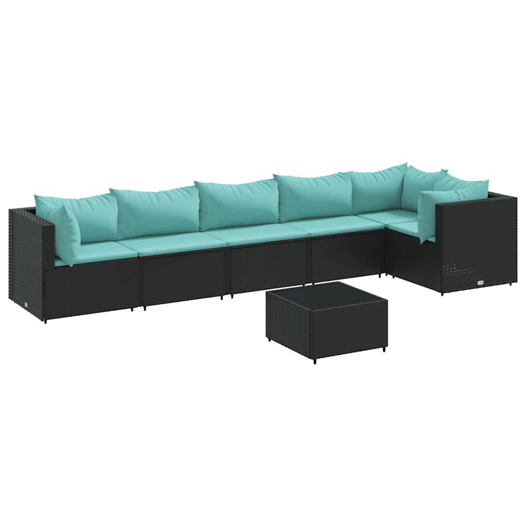vidaXL 7 Piece Garden Lounge Set with Cushions Black Poly Rattan