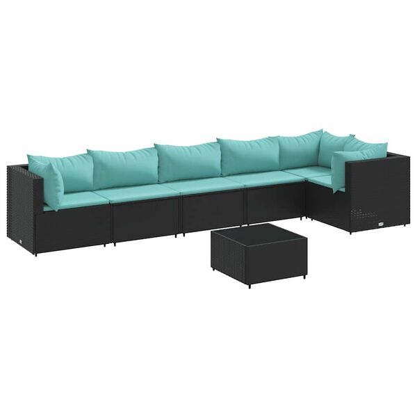 vidaXL 7 Piece Garden Lounge Set with Cushions Black Poly Rattan