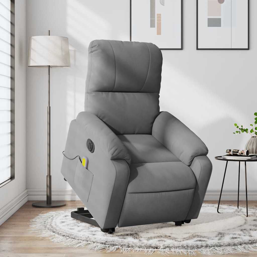 vidaXL Electric Stand up Massage Recliner Chair Dark Grey Microfibre Fabric