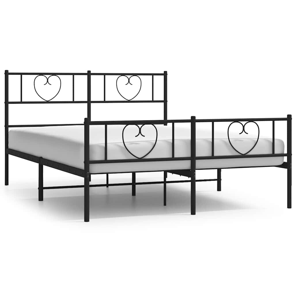 vidaXL Metal Bed Frame without Mattress with Footboard Black 135x190cm
