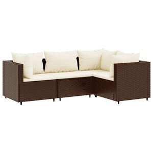 vidaXL 4 Piece Garden Lounge Set with Cushions Brown Poly Rattan