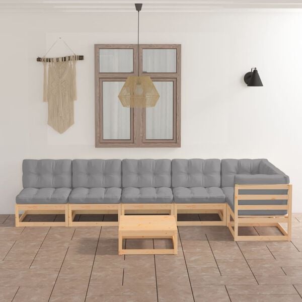 vidaXL 7 Piece Garden Lounge Set with Cushions Solid Pinewood
