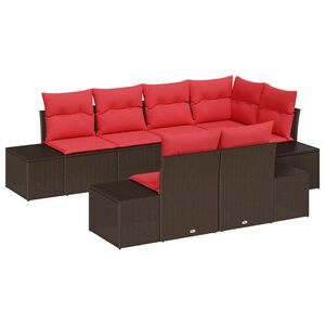 vidaXL Garden Sofa Set with Cushion 7 pcs Brown Poly Rattan