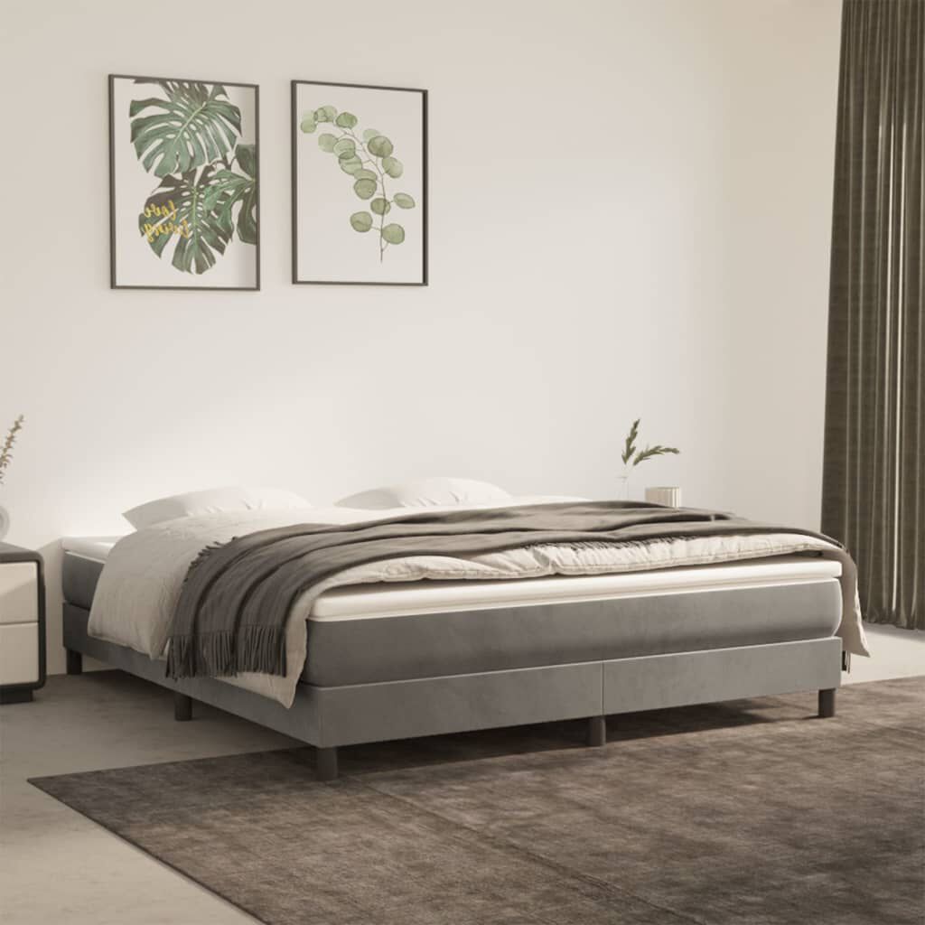 vidaXL Box Spring Bed with Mattress Light Grey 183x213 cm California King Velvet