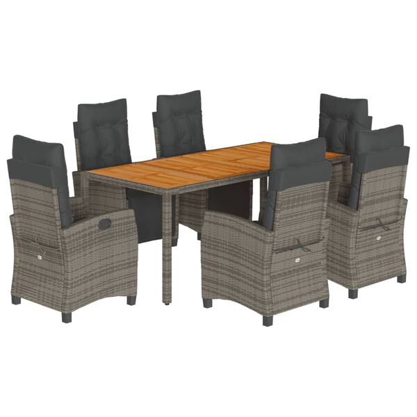 vidaXL 7 Piece Garden Dining Set with Cushions Grey Poly Rattan
