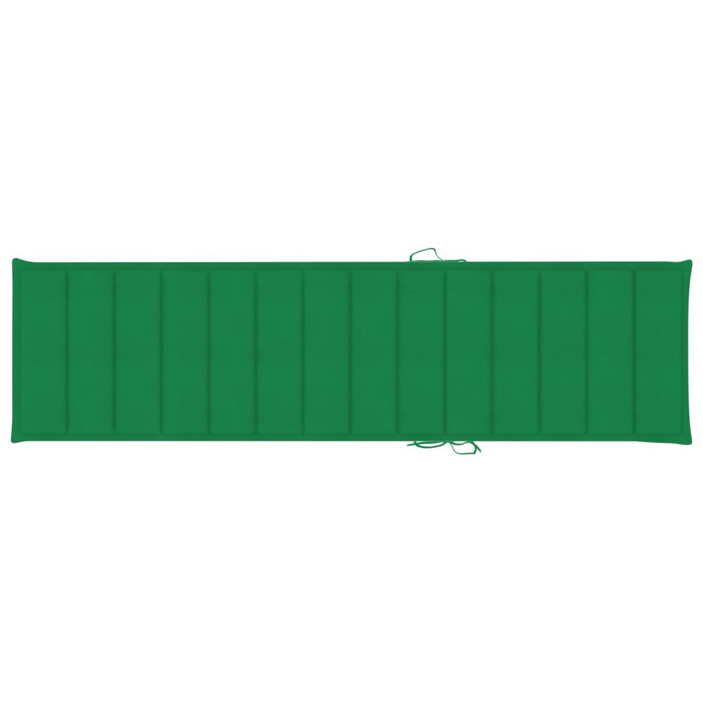 vidaXL Sun Lounger with Green Cushion Solid Teak Wood