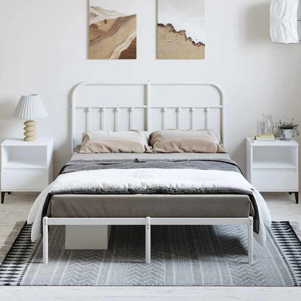 vidaXL Metal Bed Frame without Mattress with Headboard White 150x200cm