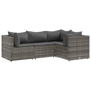 vidaXL 4 Piece Garden Lounge Set with Cushions Grey Poly Rattan
