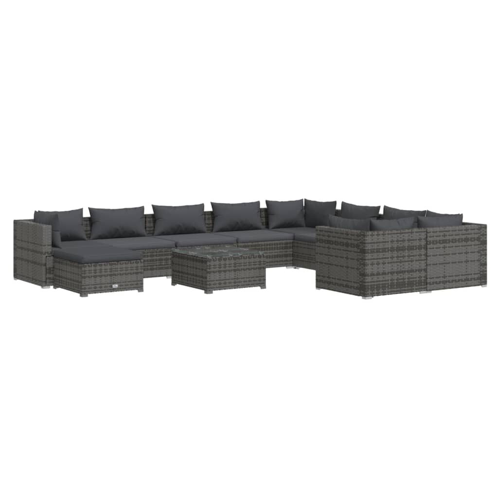 vidaXL 11 Piece Garden Lounge Set with Cushions Poly Rattan Grey