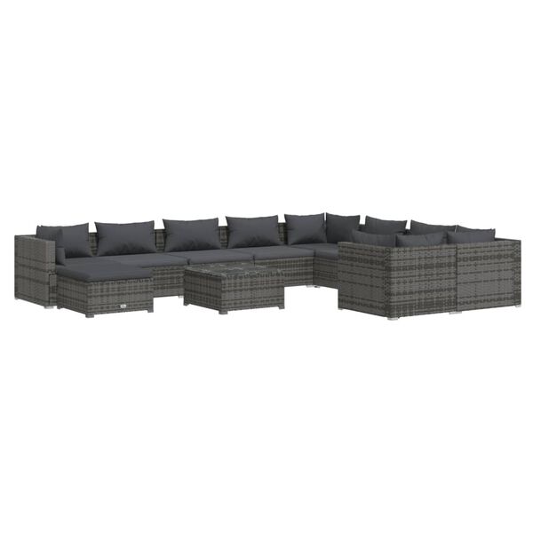 vidaXL 11 Piece Garden Lounge Set with Cushions Poly Rattan Grey