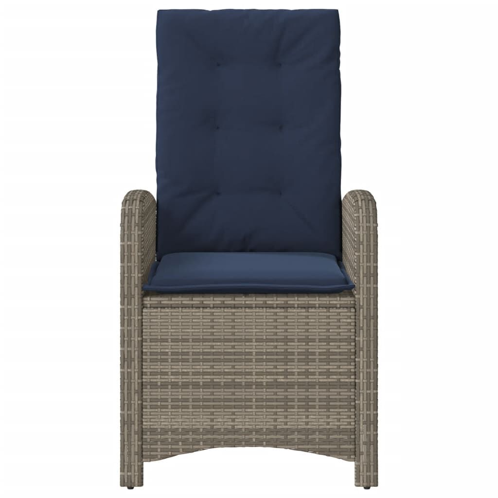 vidaXL Reclining Garden Chairs 2 pcs with Cushions Grey Poly Rattan