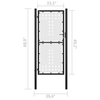 vidaXL Single Door Fence Gate 39.4" x 68.9" Black